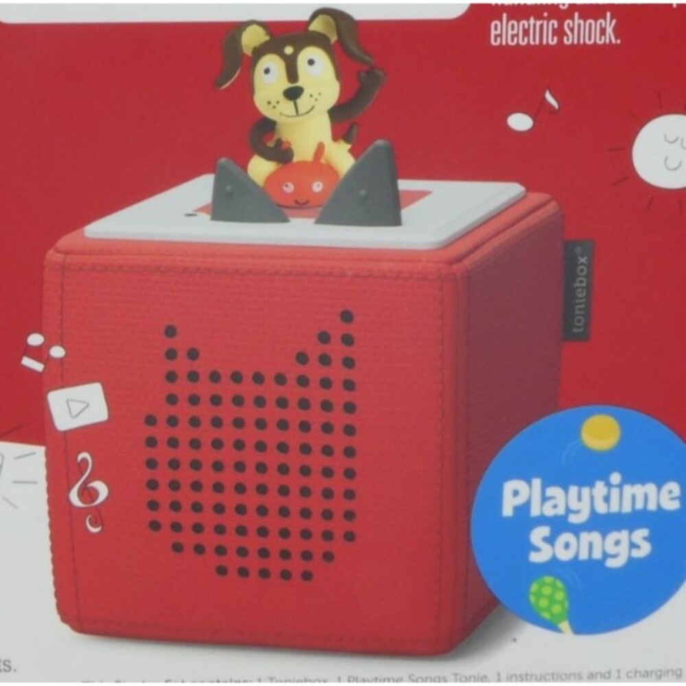 Tonies Tonebox Audio Player Starter Set for Kids 1+ Playtime Puppy -Sunset Red